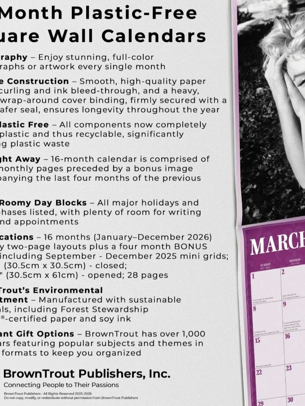 Marilyn Monroe Official 2026 Full Color Wall Calendar NEW
